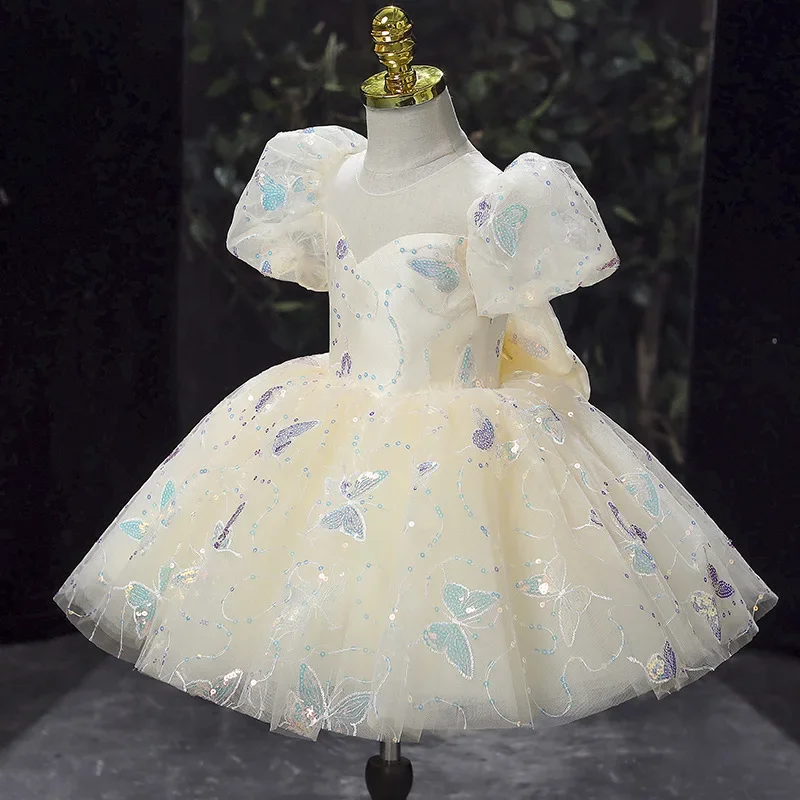 Girls Butterfly Princess Sequins Dress for Baby Formal Elegant Wedding Dresses Kids Ball Gown Children Birthday Party Vestidos