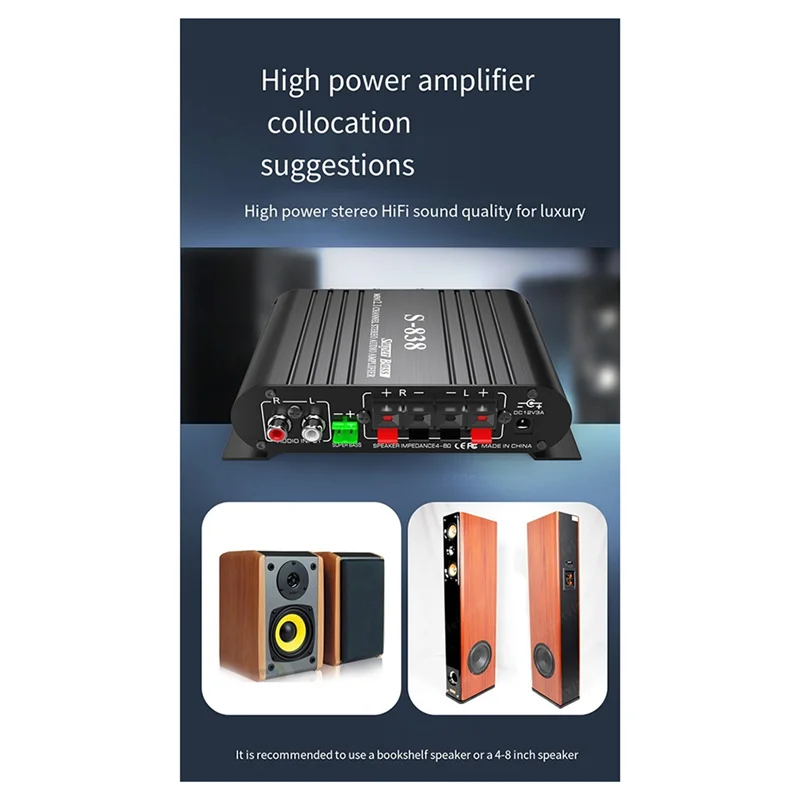 APPLIA-Auto-Partner S-838 2.1CH Audio Power Amplifier, RMS 30WX2+40WX1 Class D Stereo Digital Audio Amp With Subwoofer Output