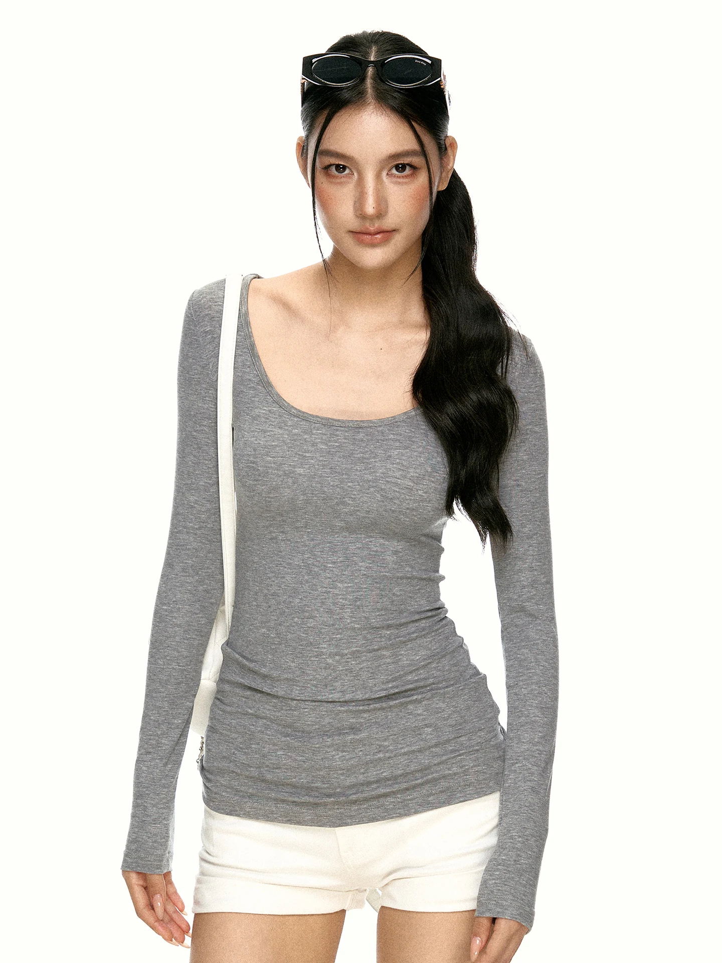 Grey Lace Hollow out Long Sleeve T-Shirt Women's Slim Fit Casual Style Autumn Design Base Shirt Aaisup Ladies Fashion Top