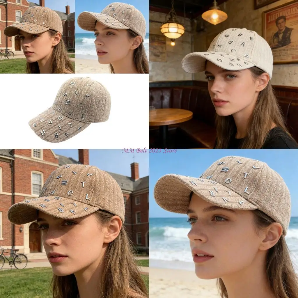 

49ME Comfortable Women Baseball Cap Hard Shell Stylish Metal Letter Studs Dad Hat