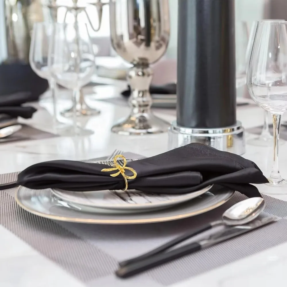 1/6/12pcs Elegant Bow Napkin Ring Buckles Gold Christmas Thanksgiving Napkin Holder Metal Gift Dinnig Table Decoration Kitchen