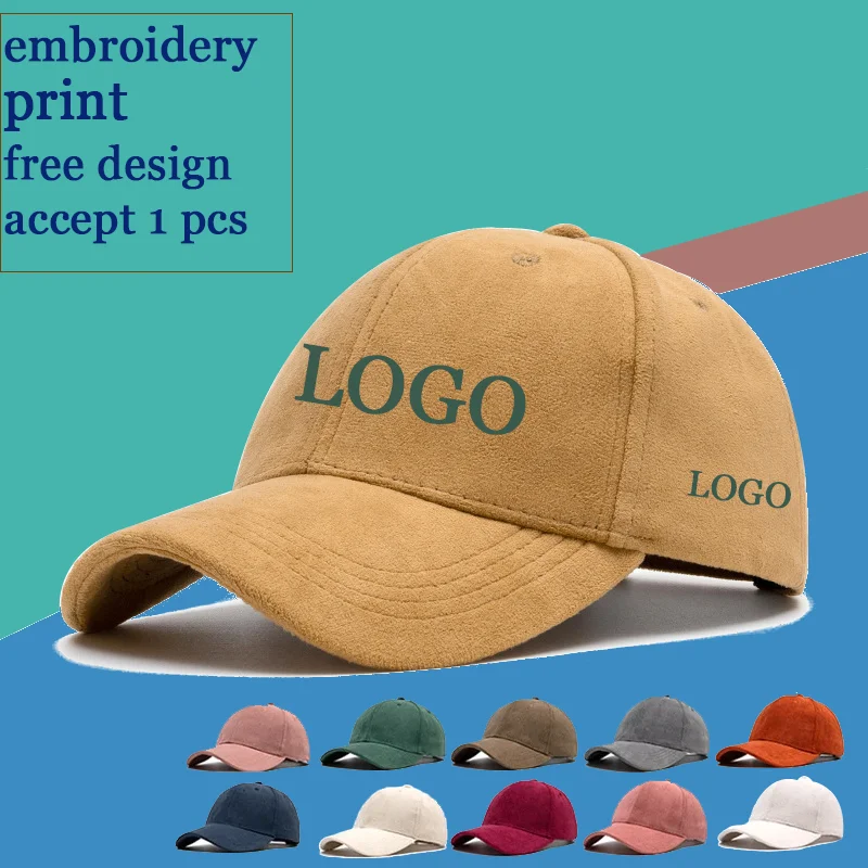 

Custom Logo Winter Men Suede velvet Baseball Cap Adjustable Soft Top Trucker Cap Lady Sun Visor Cap Causal Solid Snapback Gorros