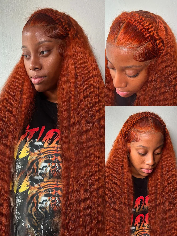 200 Density 350 Ginger Deep Wave 30 32 40 Inch 13x4 Lace Front Wig Orange Curly 13x6 Human Hair Lace Frontal Wigs Water Wave HD