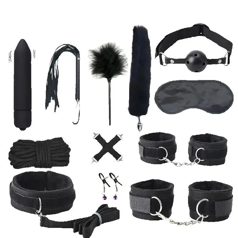 Set de Bondage, Kits BDSM de Cuero Sexy, Esposas de Peluche, Látigo, Mordaza, Pinzas para Pezones, Juguetes Sexuales para Parejas, Accesorios Exóticos