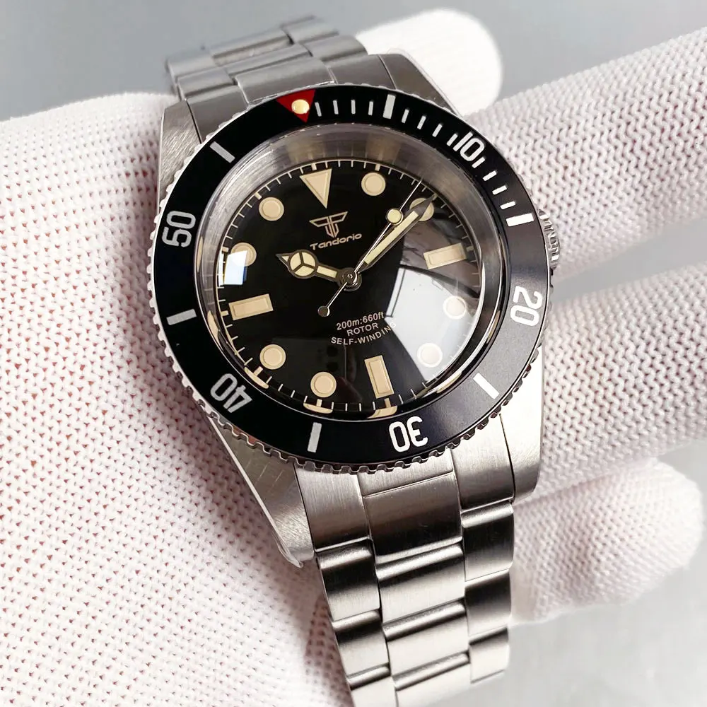 NH35 Tandorio Vintage Luminous 38mm Sapphire 20ATM Waterproof Automatic Movt Dive Watch Men 120 Click Steel Bracelet