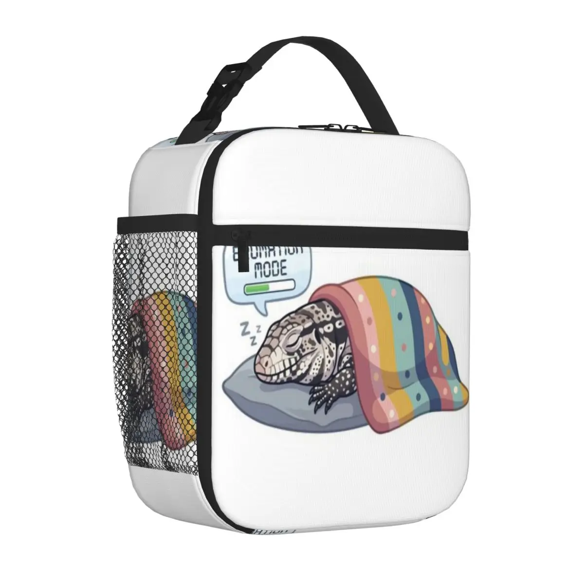 Bestselling Brumation Mode Sleepy Argentine Tegu Winter Nap Striped Insulated Tote Mountain Trip Lunch Box Bag