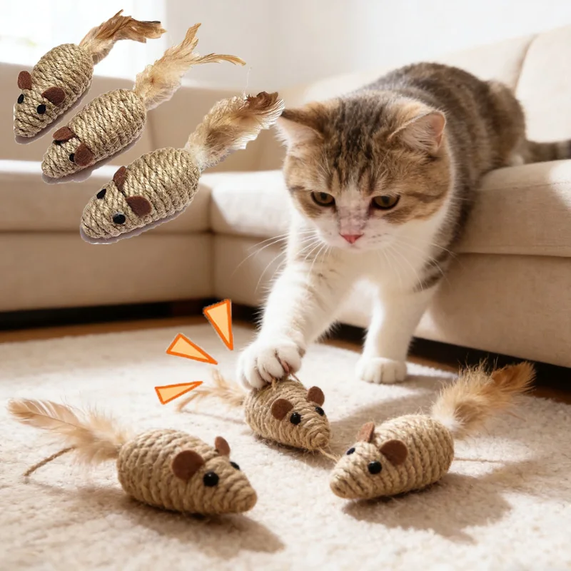 Sisal False Mouse Cat Toy Bite Resistance Interactive Cat Toy Simulation Mice Sound Kitten Self-Playing Toy Cats Toy