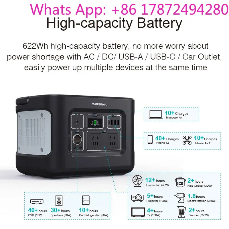 600W AC Output High Power Portable Generator Power Station With LED Light