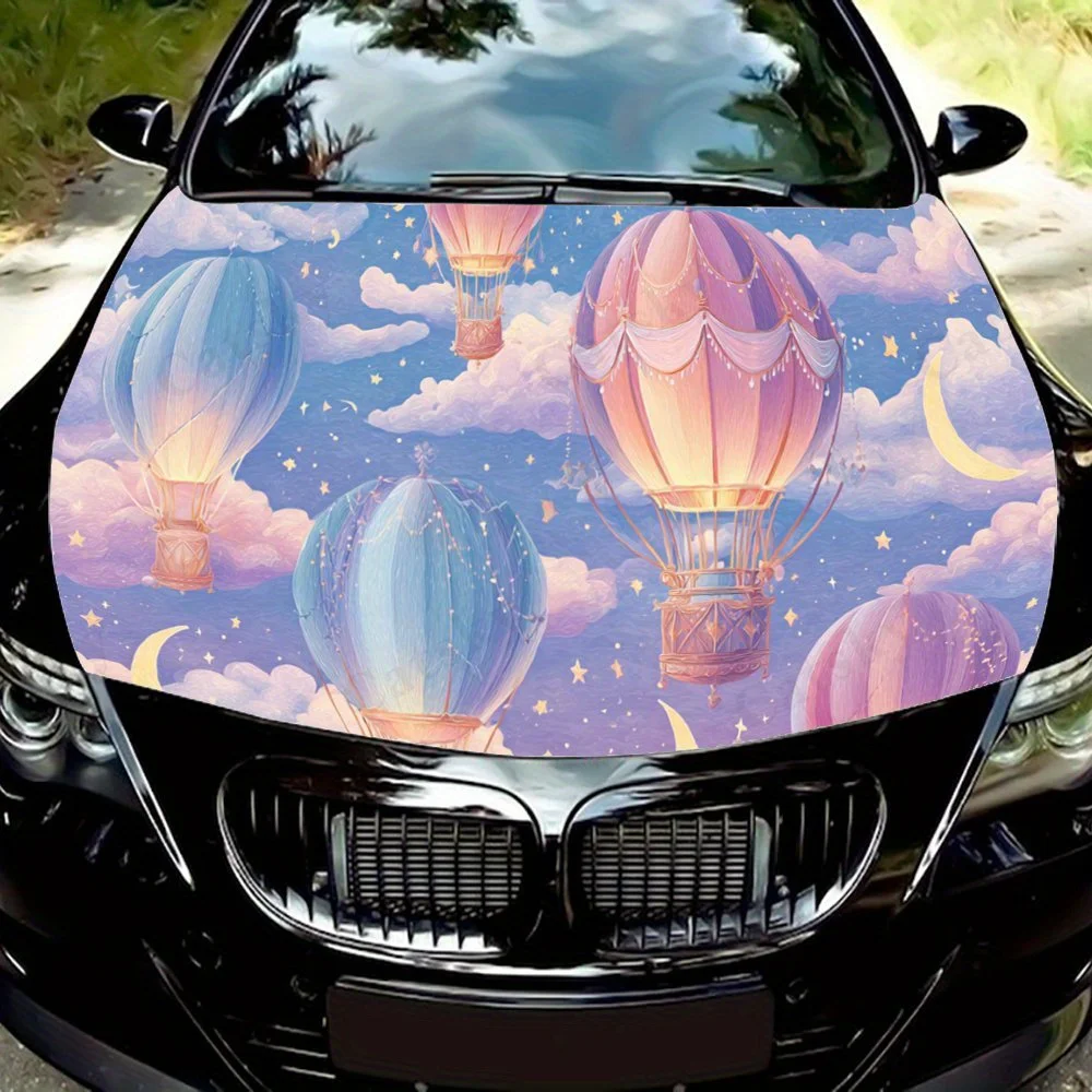 

Romantic Cloud Bound Hot Air Balloon Car Vinyl Wrap, PVC Waterproof Car Hood Sticker, Self-Adhesive Scratch-Resistant Stickers f