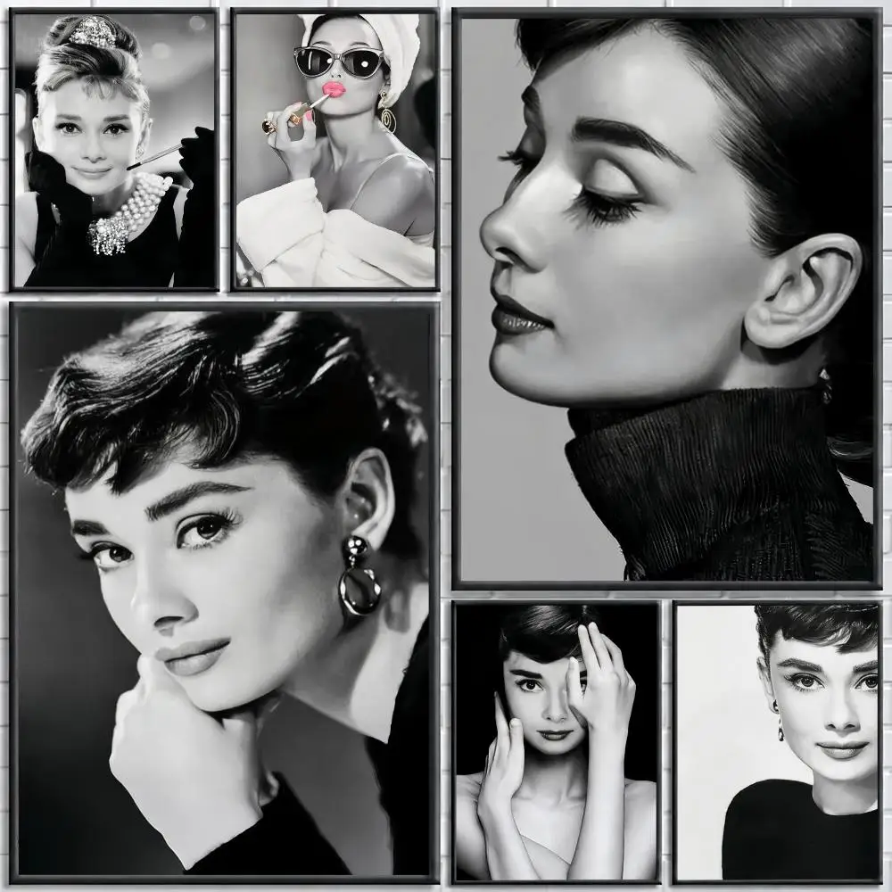 A-Audrey Hepburn Painting Calligraphy Stylish Canvas Poster Wall Art for Bedroom Living Room Study Home Decor Gift