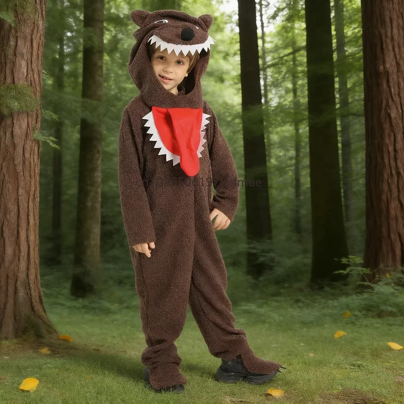 

Brown Big Bad Wolf Jumpsuit niño Carnival Fancy Dress World Book Day Outfit enfant Animal Theme Paty Werewolf Costume