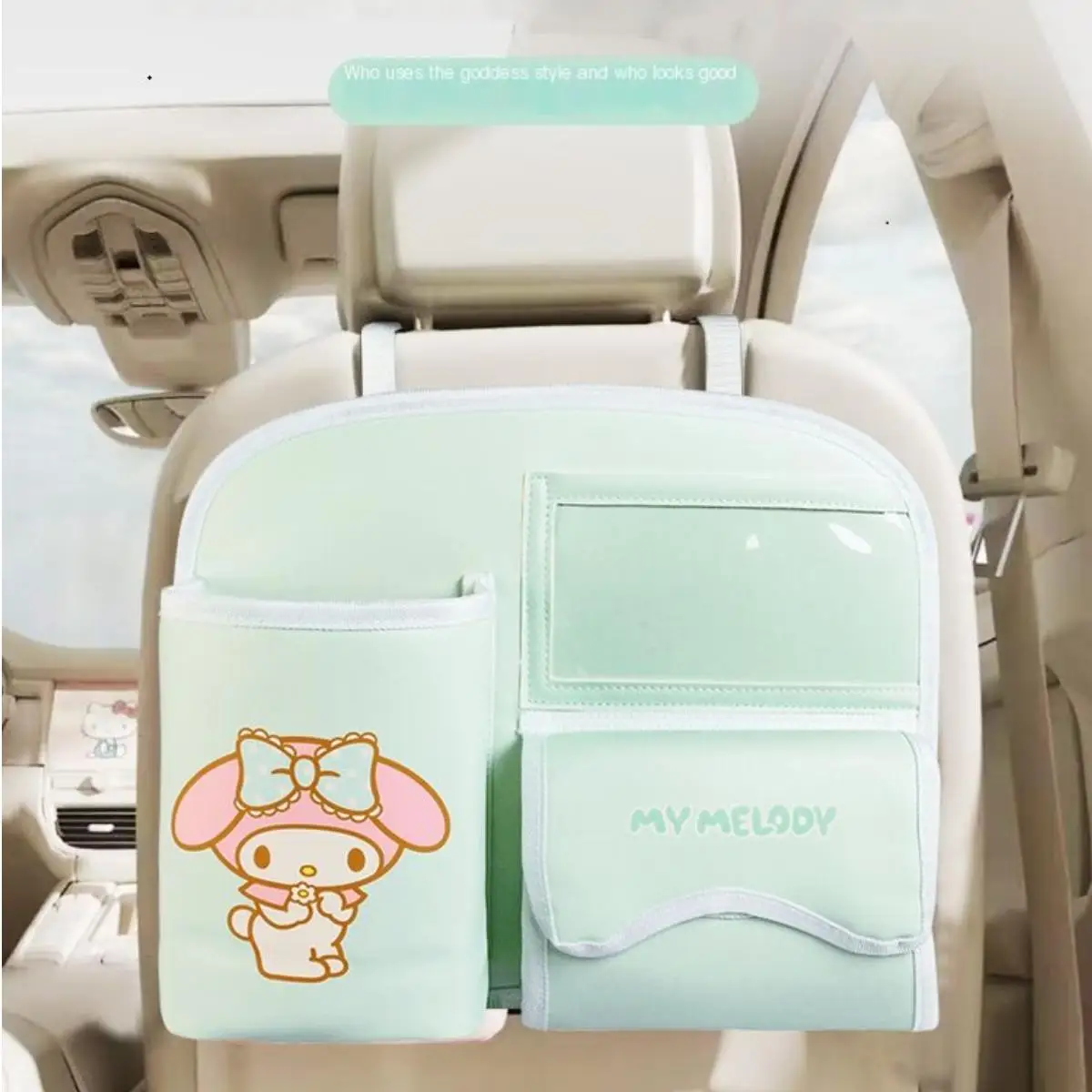 

Sanrio Melody Cartoon Car Seat Back Universal Storage Bag New Kawaii Multifunctional Waterproof Foldable Tissue Decorative Box