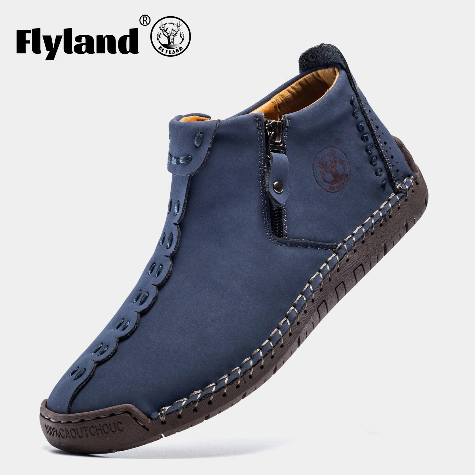FLYLAND Men's Casual Leather Shoes Fashion Vintage Handmade Chukka Boots Male Sneakrs