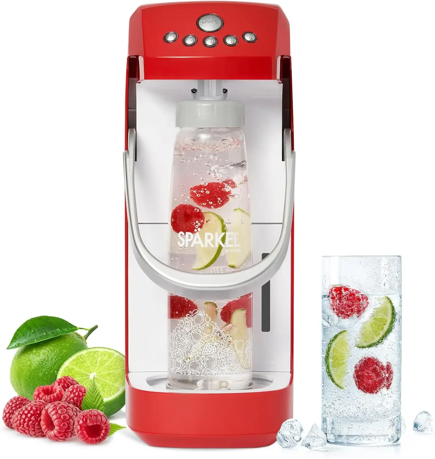 Beverage System | Cherry Red Sparkling Water Maker | No CO2 Tank Needed | Carbonated Water Machine that Uses Fresh, Natural Ingr