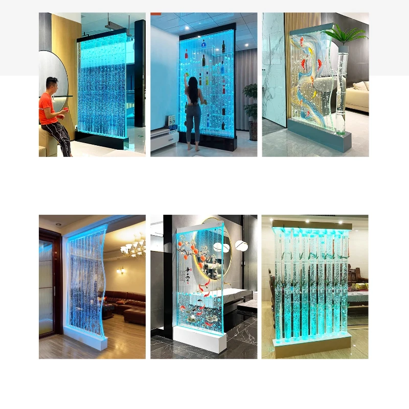Water curtain wall, running water screen partition company, family entrance acrylic calligraphy and painting flat wine cabinet