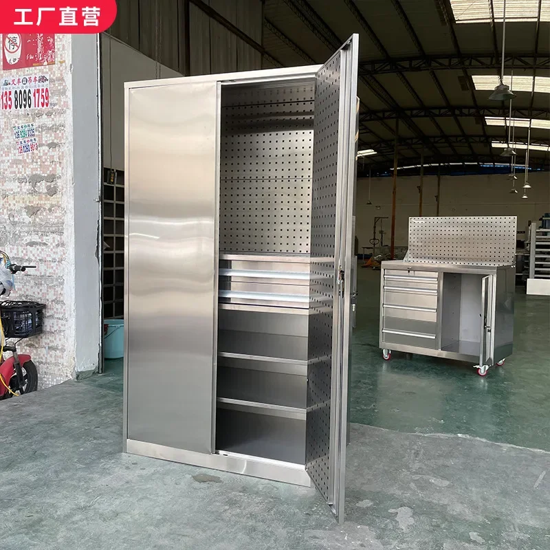 Stainless steel trolley with hanging board, heavy-duty tool cart with bucket, turning cart, brake parts cabinet
