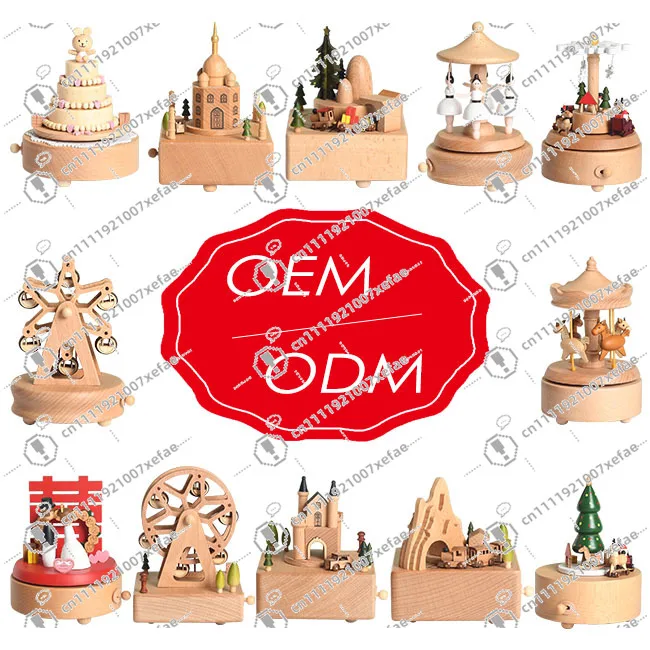 Logo Engraving Mechanical Clockwork Spinning Turntable Ballerina Music Box Wooden Gift