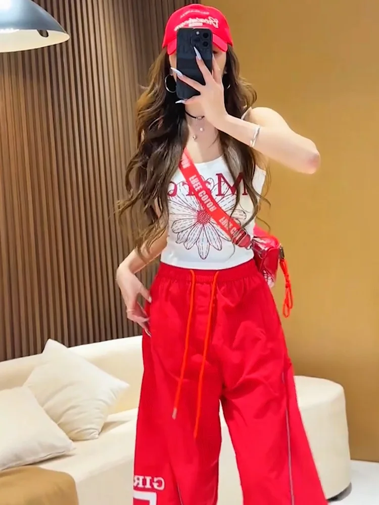 Faionable Sportswear Set Women's Summer New round Ne Svel Wide Leg Pants Two Piece Set Comfortable Breathable Casua...