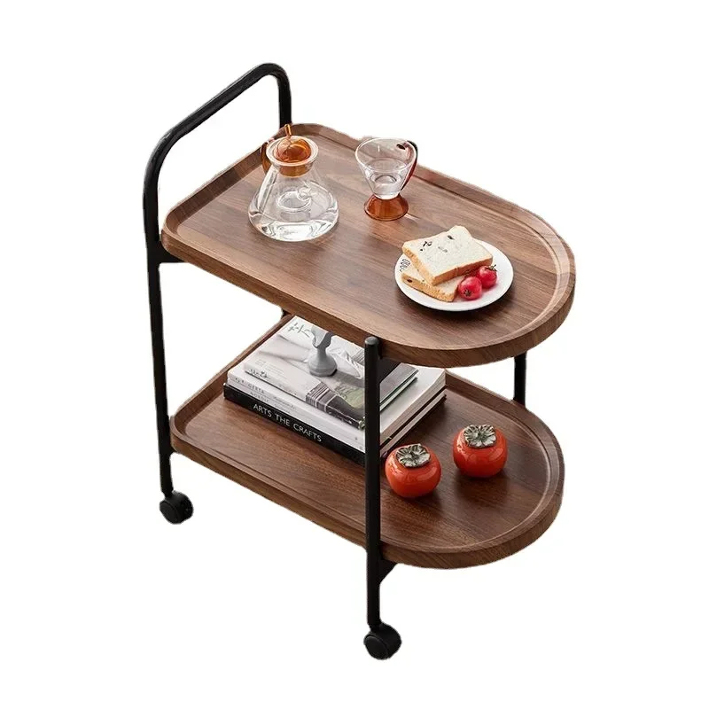 Style Removable Coffee Table Cart With Wheels Storage Rack Small Tea Table Solid Wood 2 Layer Cart Coffee Table Furniture