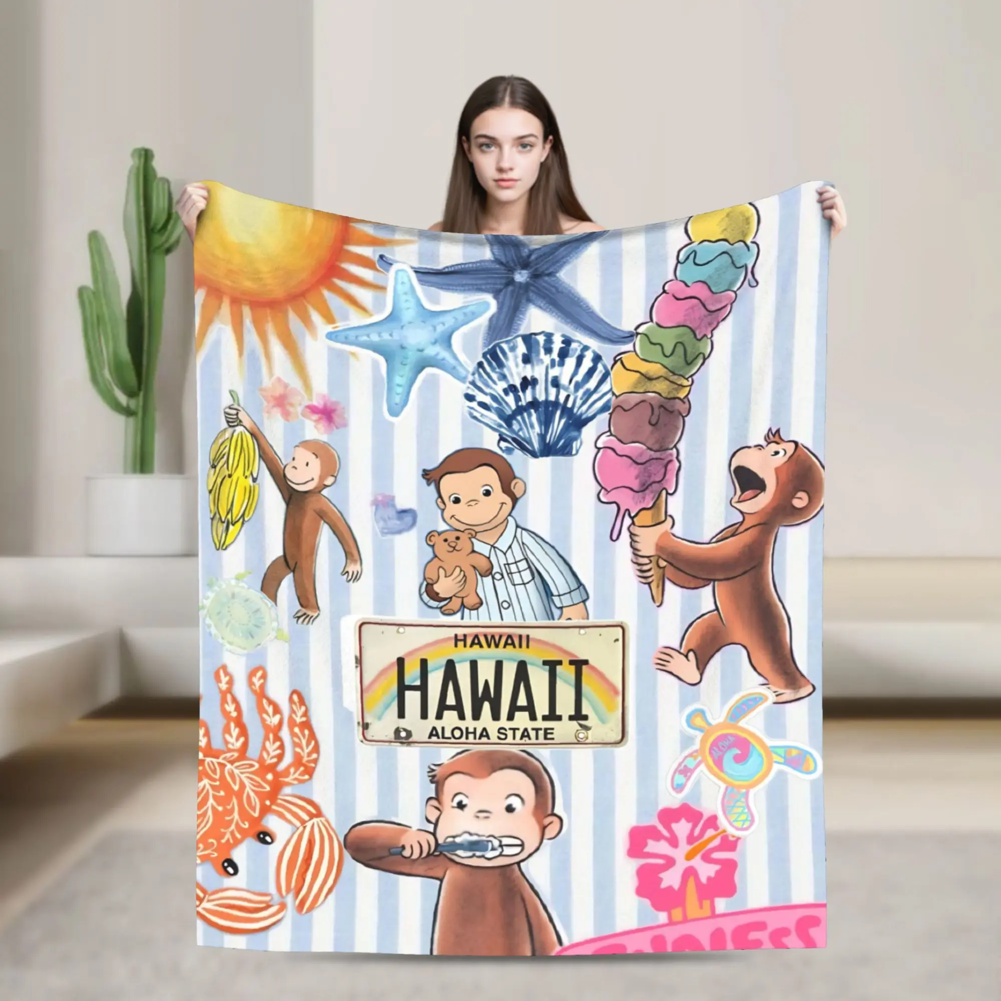 Curious George African Monkey  Blanket Warm Cozy Fluffy  Throw Blankets for Sofa 50x60 Inch Multi-size Bedspreads