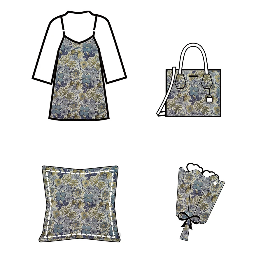 Blue Embossed Flower Jacquard Brocade Fabric Gold Silk Women\'s Dress Bag Decorative Sewing Fabric 50cmx160cm