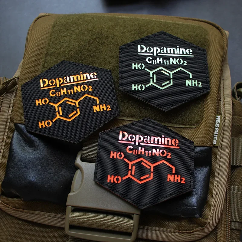 

Luminous Hook and Loop Dopamine Molecular Formula Creative Armband Laser Engraving Morale Badge Patches DIY Package Stickers