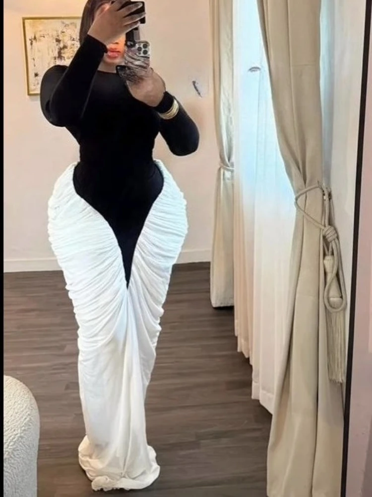 Elegantes, rückenfreies Kleid mit Farbblock-Ausschnitt für Damen, modisches, figurbetontes Midi-Abendkleid