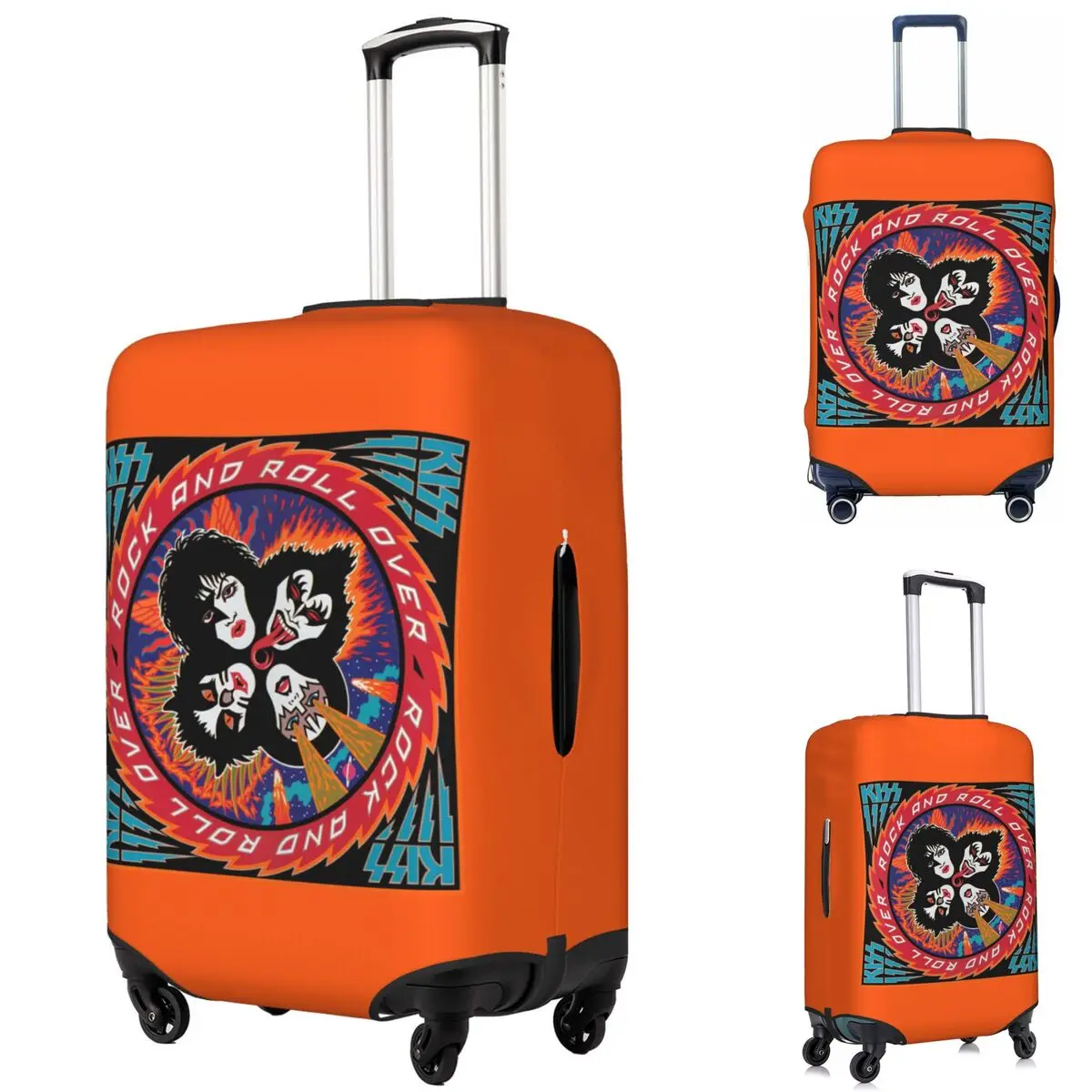 غطاء حقيبة Rock Roll Band Kiss Cat غطاء حماية مرن لرحلة الأمتعة مقاس 18-32 بوصة