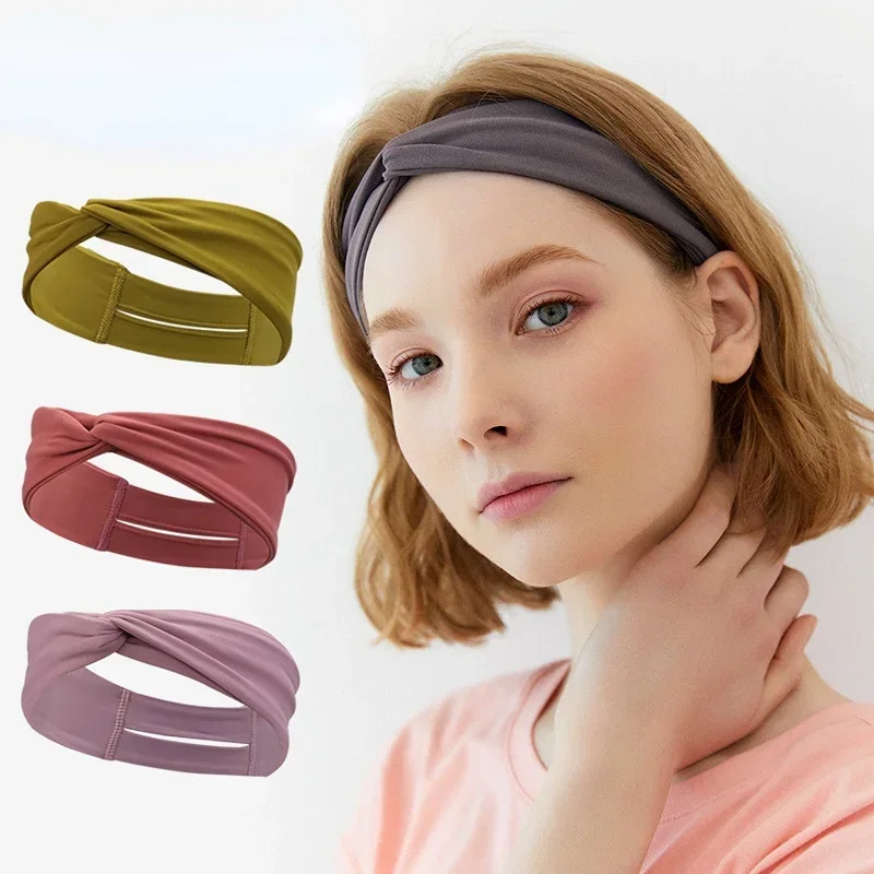 Ladies Sports Spring and Autumn Headband Solid Color Girls Hairband Retro Cross Knot Elastic Hairband