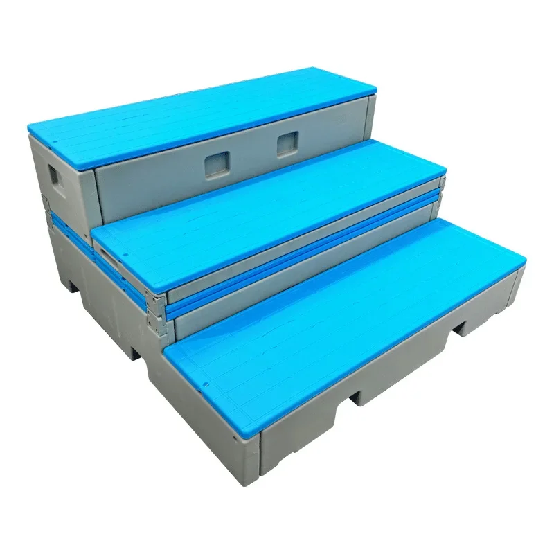 Movable push-pull folding PE plastic flip stage, three-layer chorus table in school music classroom