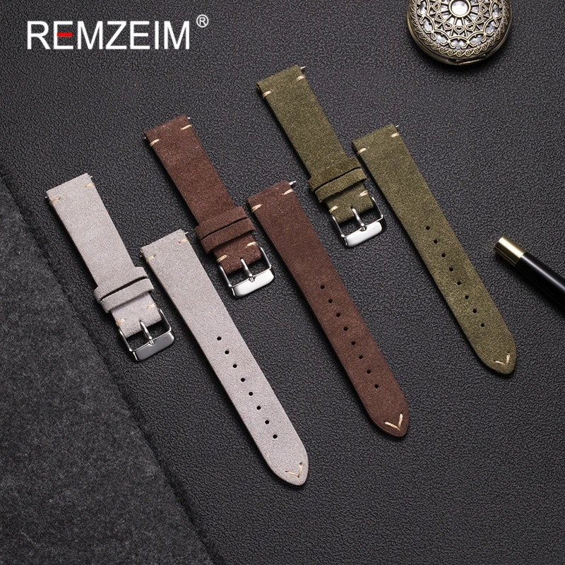 Suede Quick Release Leather Smartwatch Band 18mm 20mm 22mm Replacement Watch Bracelet Men Women Casual Watchband Belt