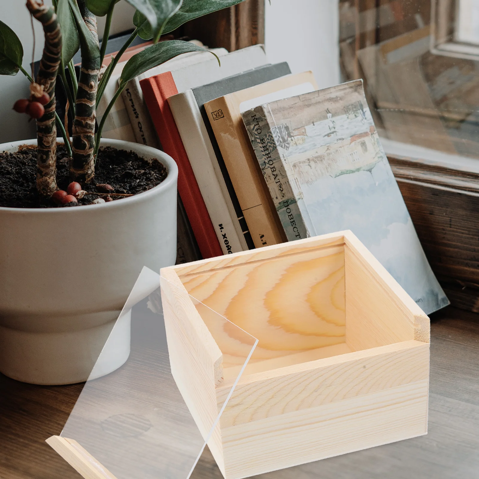 

Acrylic Storage Clear Lid Wooden Craft Organizer Jewelry Trinkets Display Case Gift Wrapping Box Wooden Sundries Box