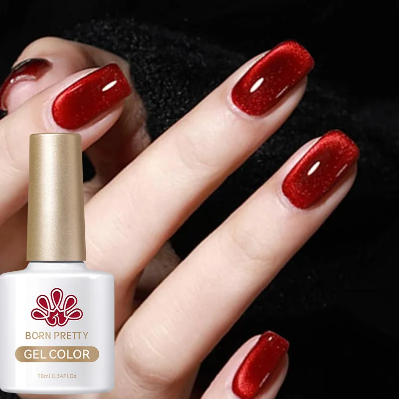 BORN PRETTY 10ml Dark Red Cat Magnetic Gel Nail Polish for Winter Nails DIY Jelly Glass Silver-Light Varnis Semi Permanent image 2