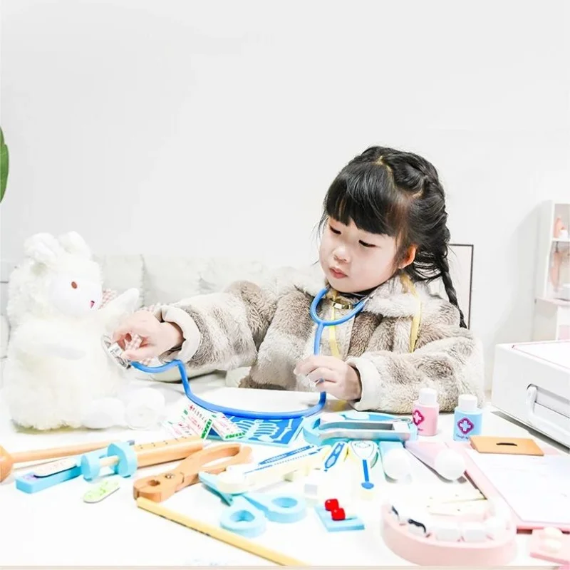 Jouets de docteur en bois pour enfants, jeu de simulation médical, coffre de médecine, cadeau vétérinaire