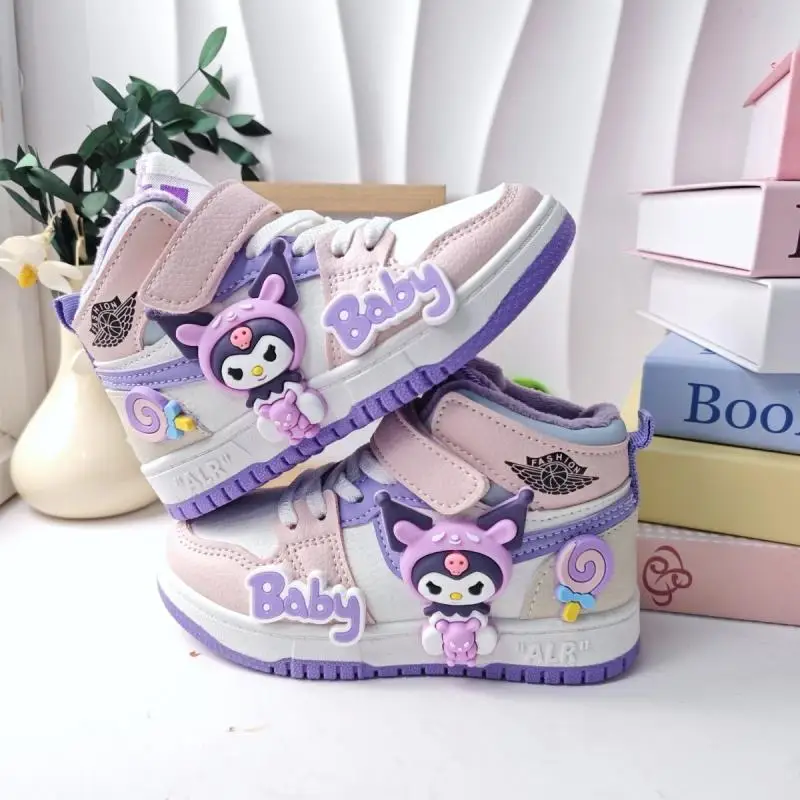 Sanrio Girl Sneakers Kuromi Autumn Winter Velvet Child Sports Shoe Cartoon Fashion Cotton Shoes Kawaii Water Proof Casual Shoes