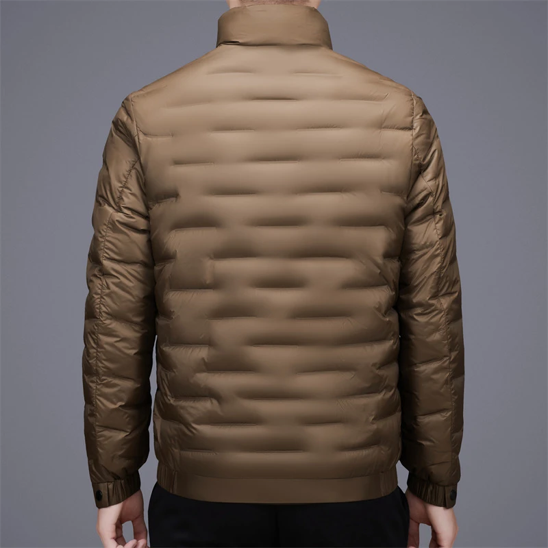 2025 Autumn/Winter Lightweight Men's Warm Solid Color Duck Down Jackets Slim Fit Stand Collar Puffer Coats Outwear Windproof Top