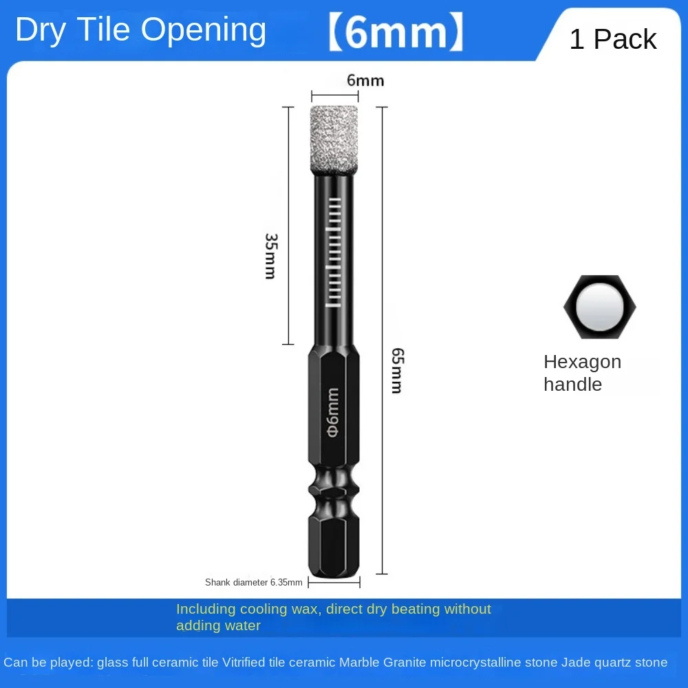 New 6/8/10/12/14/16mm Stone Hole Opener Glass Stone Glass Drill Bit Hexagonal Shank Marble Dry Ceramic Tile Diamond Drill Bit