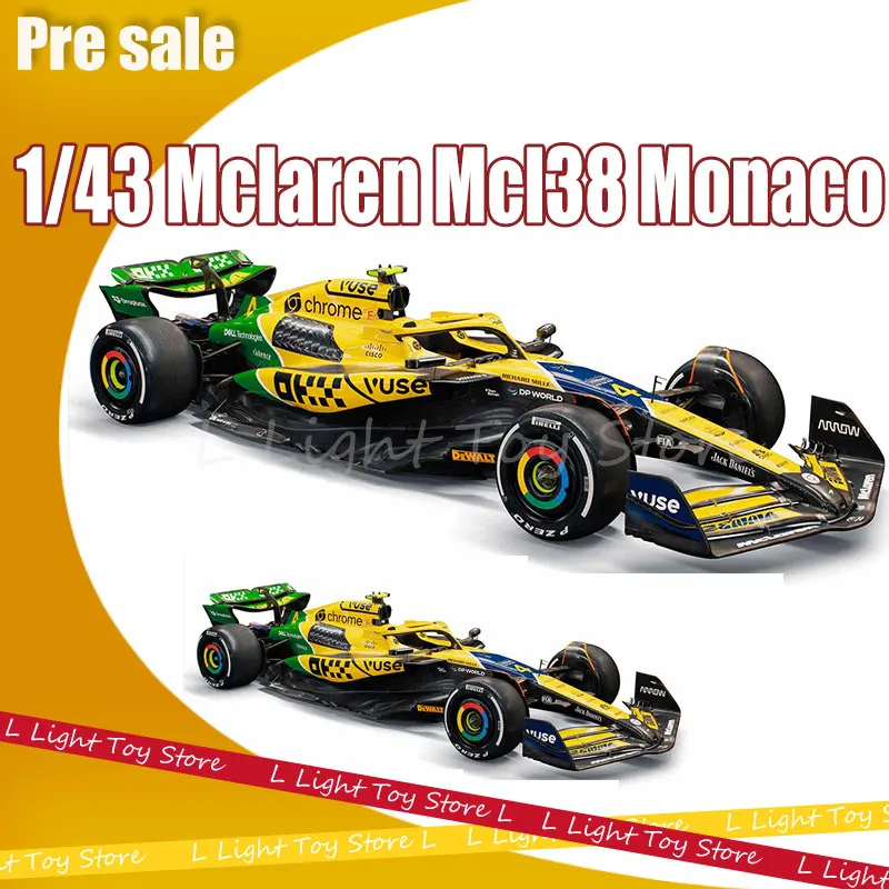 Bburago 1:43 Mclaren Mcl38 Monaco Grand Prix 2024 Diecast Car Model F1 Alloy Miniature 4# Lando Norris 81# Oscar Piastri Car Toy