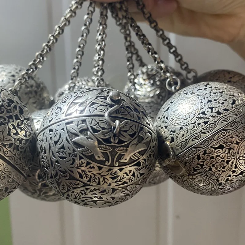 

Медная курильница для благовоний, шарик для благовоний, подвесная горелка для благовоний с обратным потоком, цветочный и птичий узор, шарик для благовоний, гироскоп, баланс, полый куриль