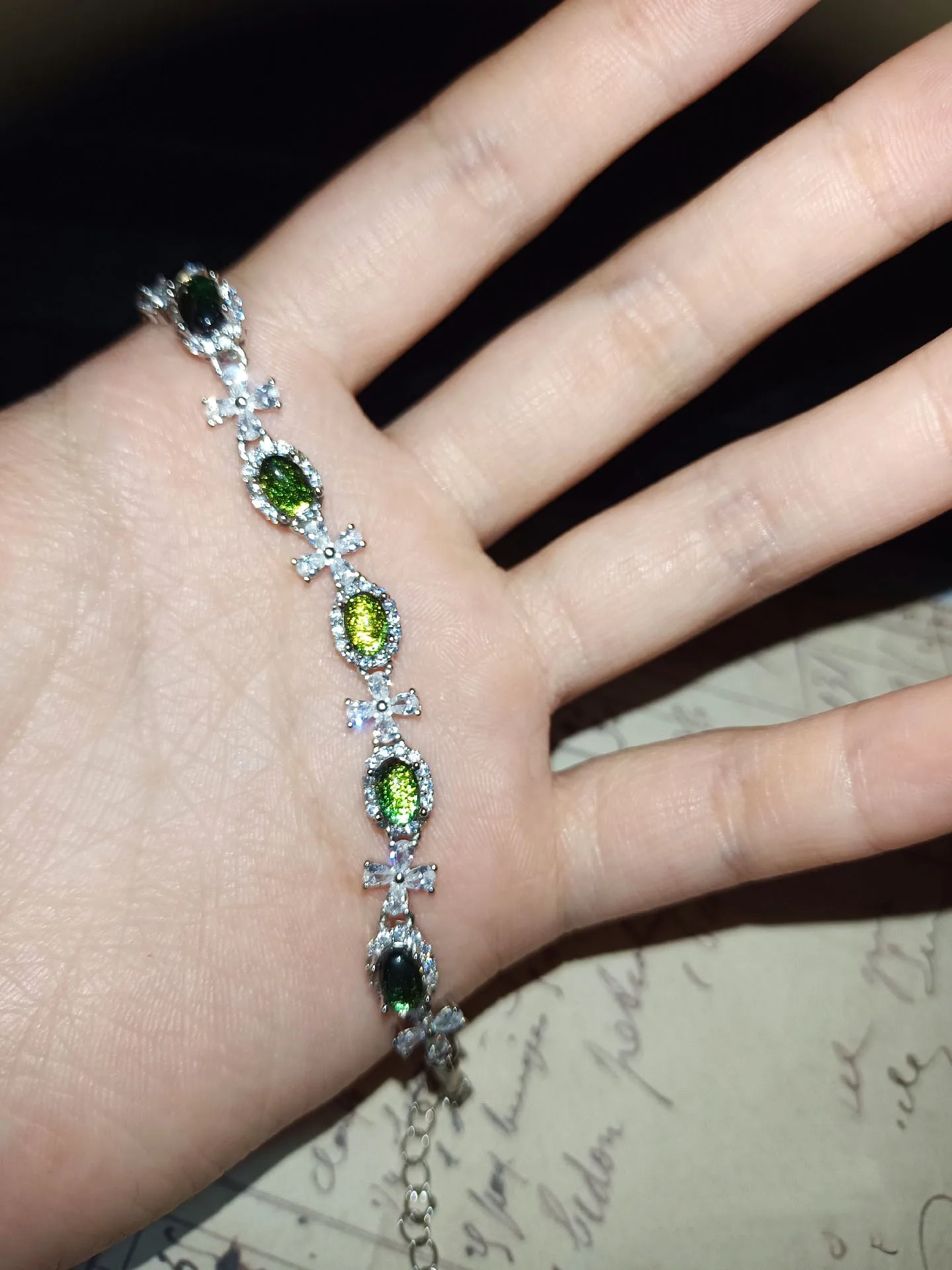 Custom green zircon gem bracelet craft cross style women bracelet free shipping