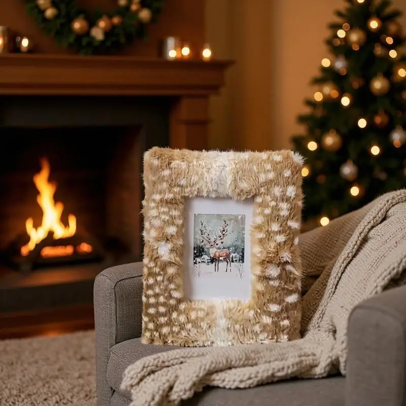 4/5 Inch Imitation Moose Fur Photo Frame Display Stand Beautiful And Creative Square Fur Photo Frame