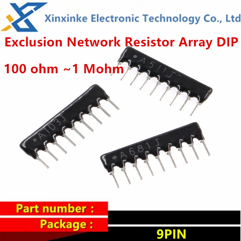 200PCS DIP Resistance 6PN 9PIN Exclusion Network Resistor Array 47Ω 100 220 330 470 510 680 1K 2K 3.3K 4.7K 5.6K 10K 100K 1M ohm