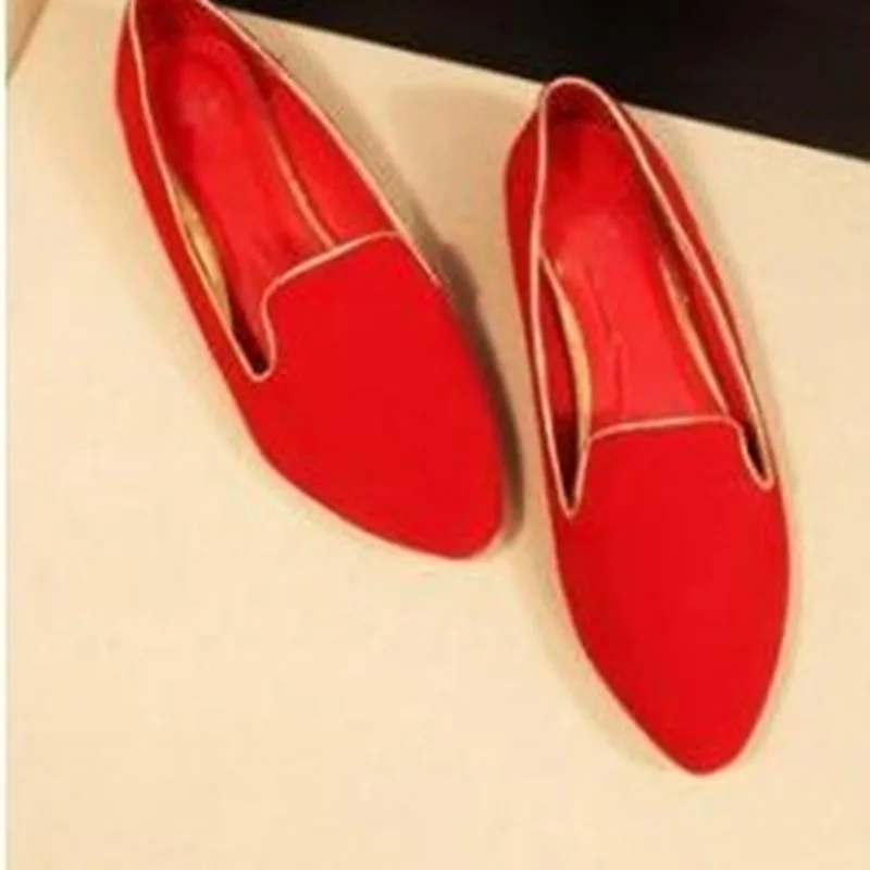 Lady Bordered Retro Flock Plain Big Sizes 48 Pointy Toe No Heels Women Single Shoes Western Fashion Summer Style Black Red Blue