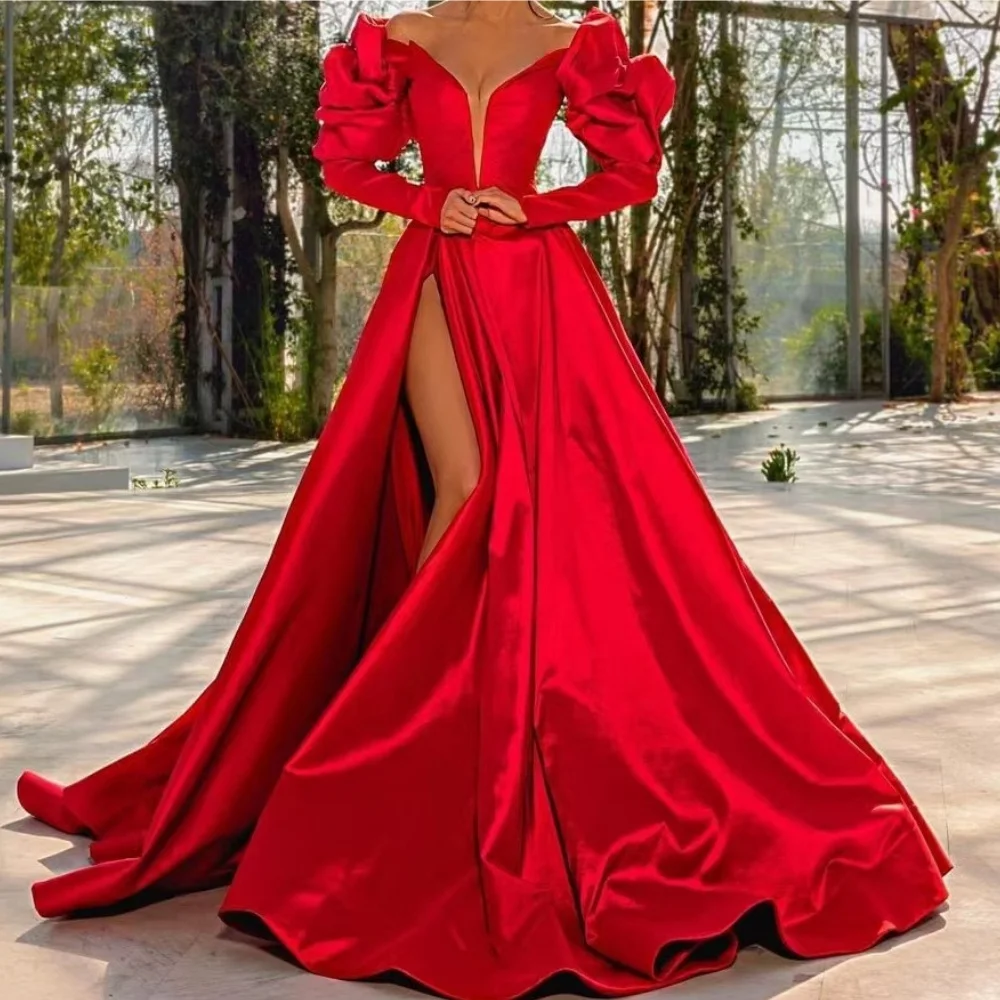 Muloong Off-the-shoulder Neckline V-neck Sweep Train Women Luxury Party Dress 2023