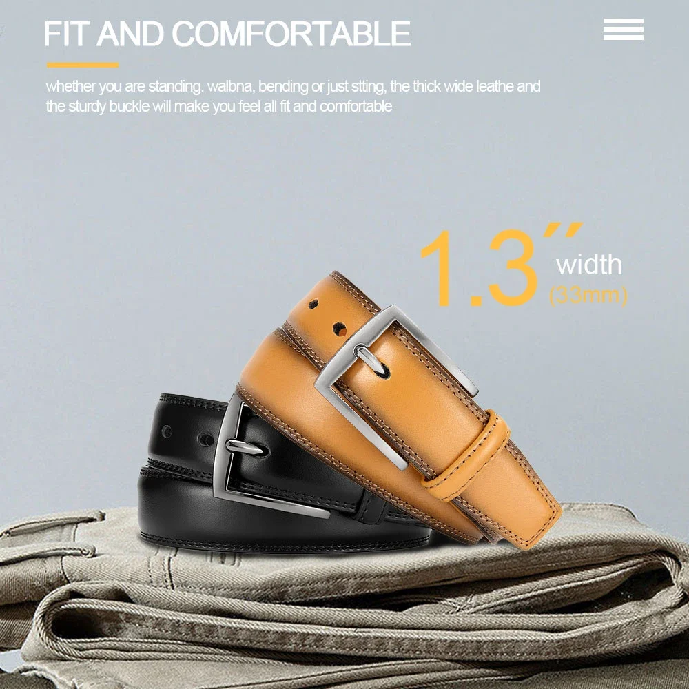 Mens Leather Belt Versatile Metal Pin Buckle Belt Luxury Strap Male Belt Business Casual Belt