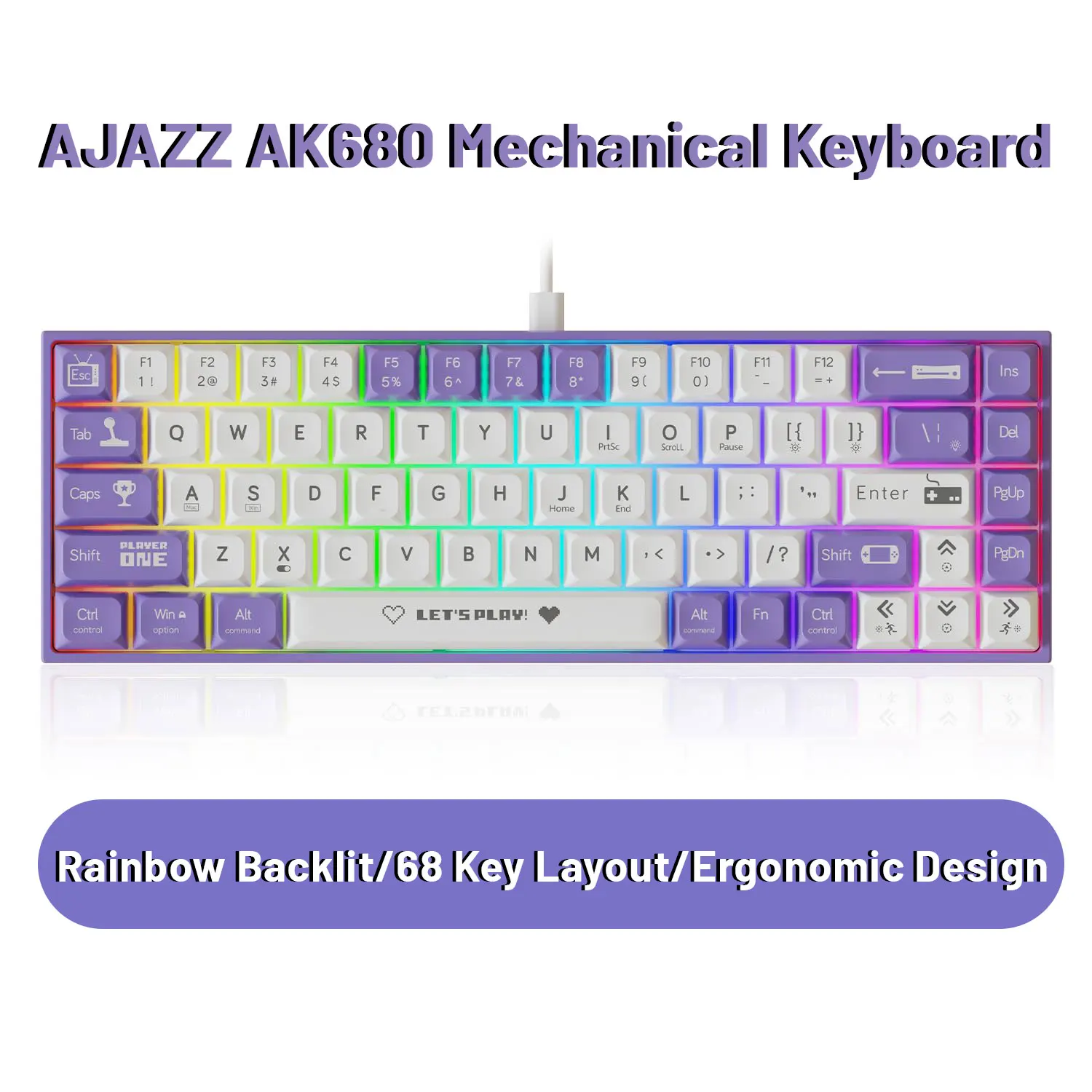 AJAZZ AK680 Wired Mechanical Keyboard 68 Key Lightweight Mini Gaming/Office Keyboard Full-key Hot-Swappable RGB Backlight For PC