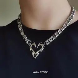 Hip Hop Thorn Heart Choker Necklace For Man Titanium Steel Chain Pendant Necklace Unisex Jewelry Street Accessories Wholesale