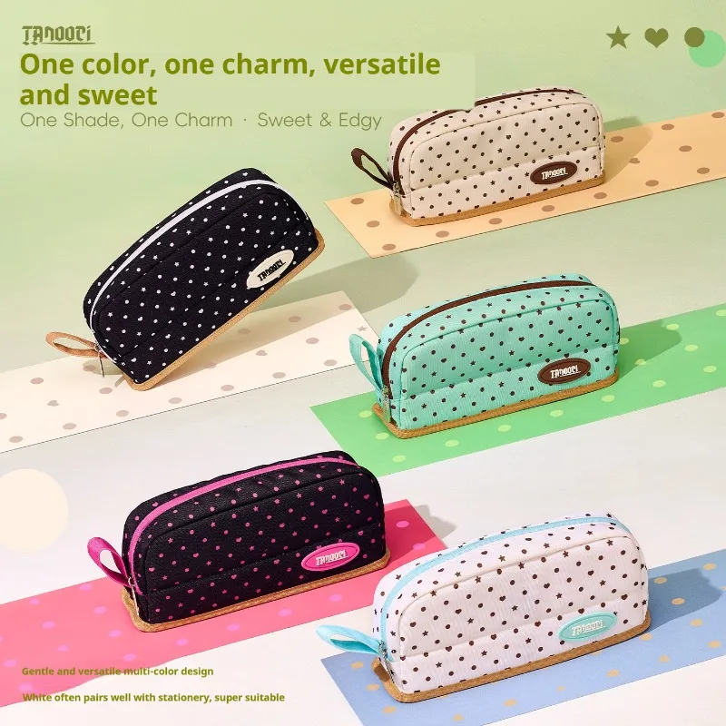 TANOOCI Cute Aesthetic Magnetic Pencil Case,Star&Heart Polka Dot Limited Edition Design,Large Capacity Stationery&Makeup Bag