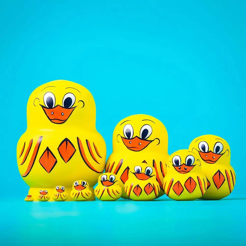 10Pcs Russian Nesting Stacking Duck Doll Multiple Uses Wooden Duck Models Improve Thinking Skills Toy Russian National Culture