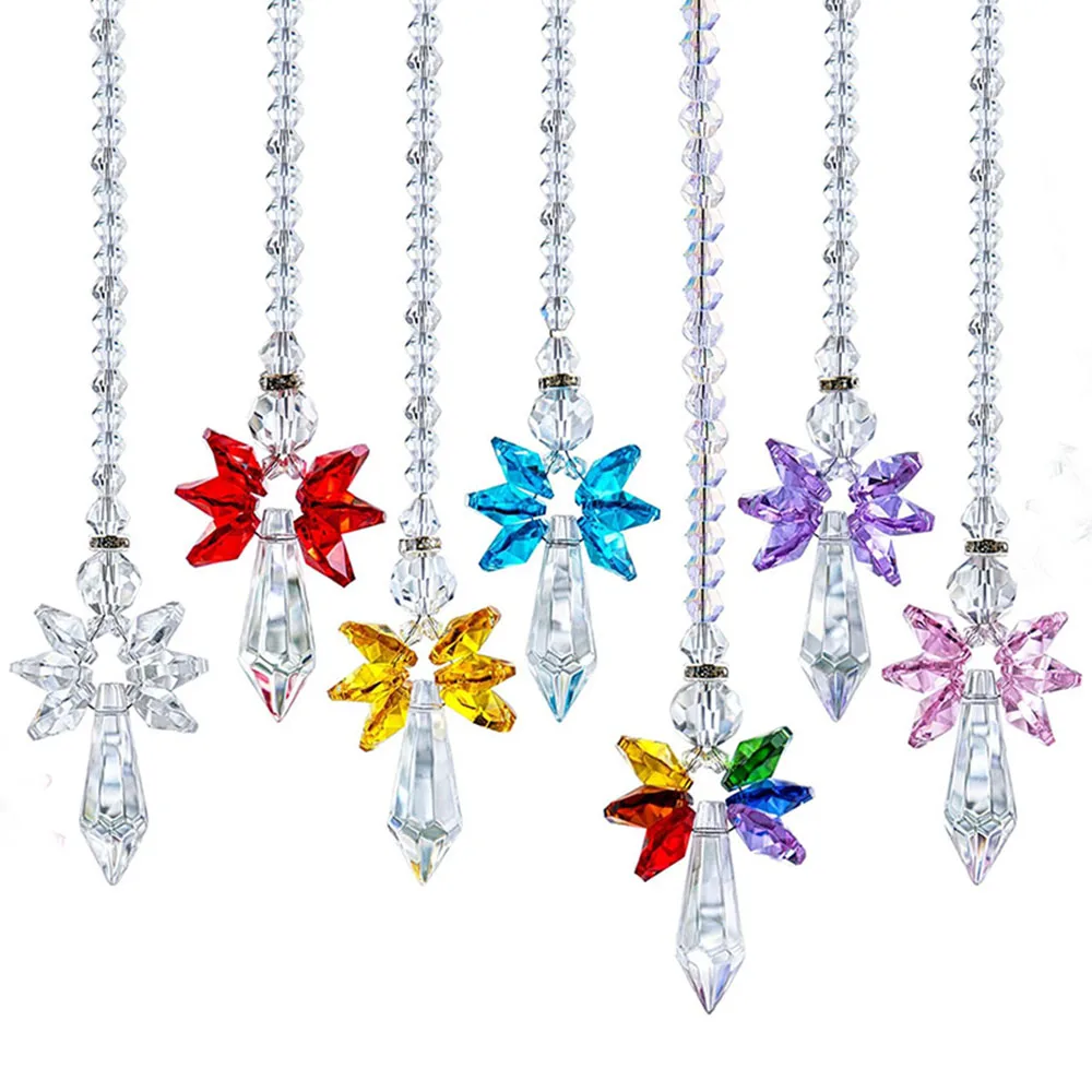 1pcs Rainbow Guardian Angel Crystal Suncatcher Home Car Decoration Porch Decor Hangings Crystal Glass Ornament